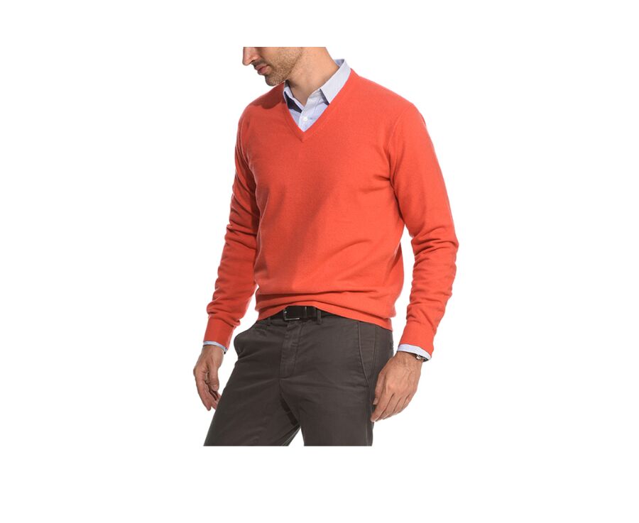 Fire Orange v-neck wool jumper - ELOUAN