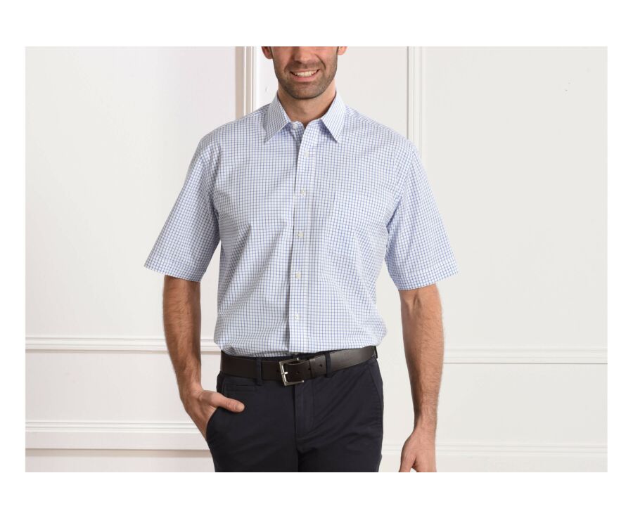 White shirt with blue checks - Straight collar - HUGO MC