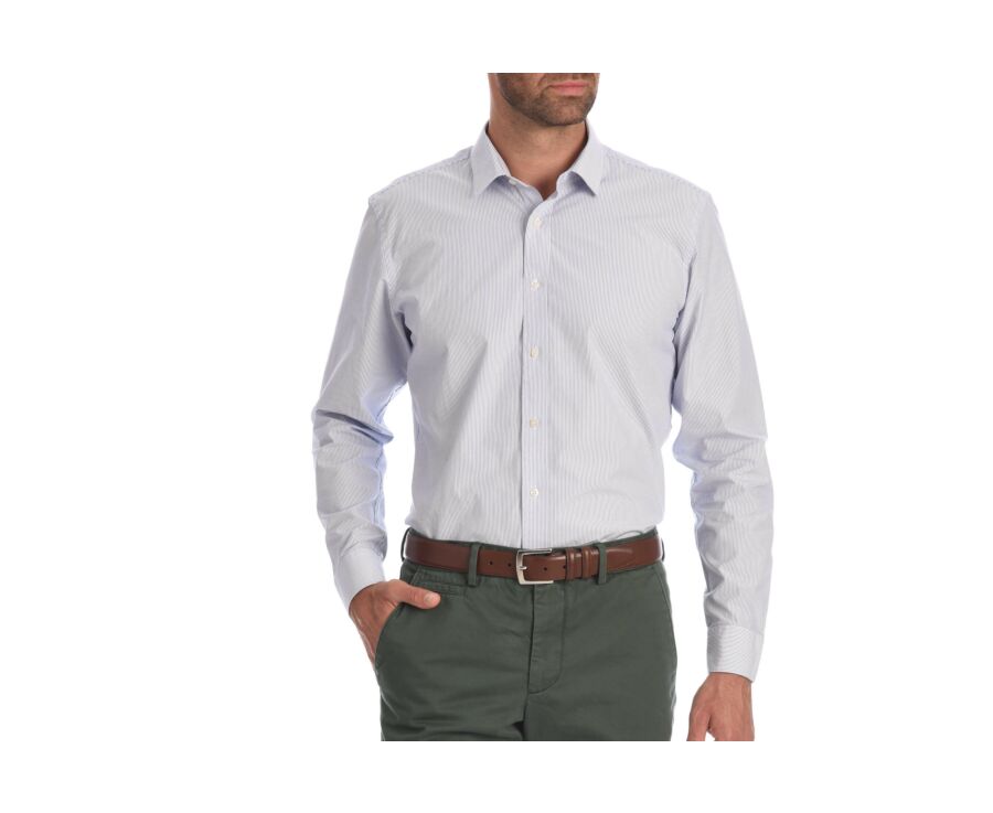 White cotton shirt with blue stripes - CLÉMENT
