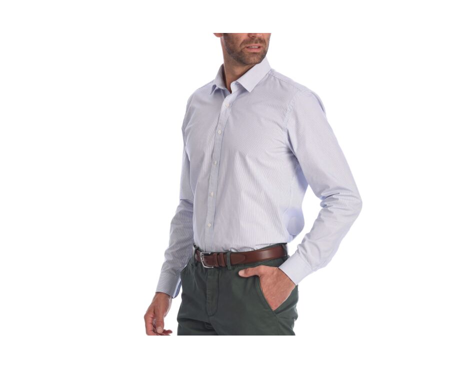 White cotton shirt with blue stripes - CLÉMENT