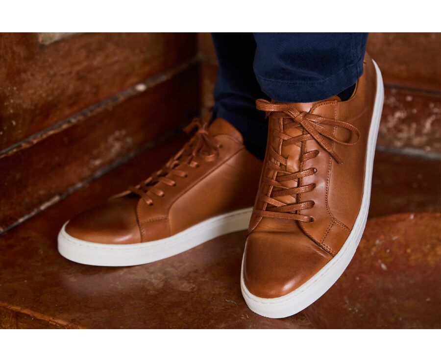 Patina Chestnut Men's leather Trainers - INGLEWOOD