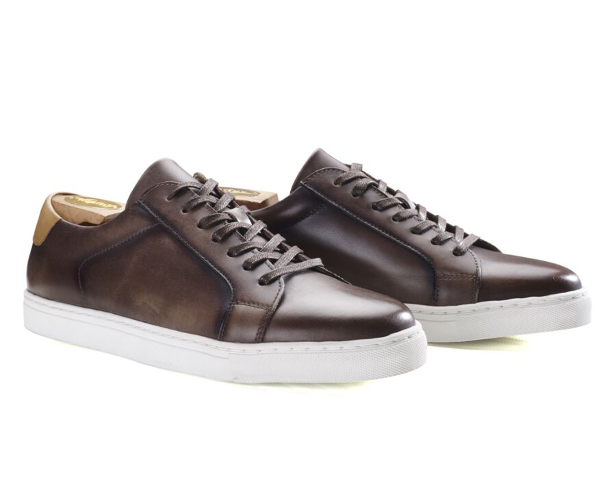 Patina Chocolate Men's leather Trainers - INGLEWOOD