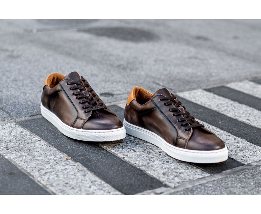 Patina Chocolate Men's leather Trainers - INGLEWOOD