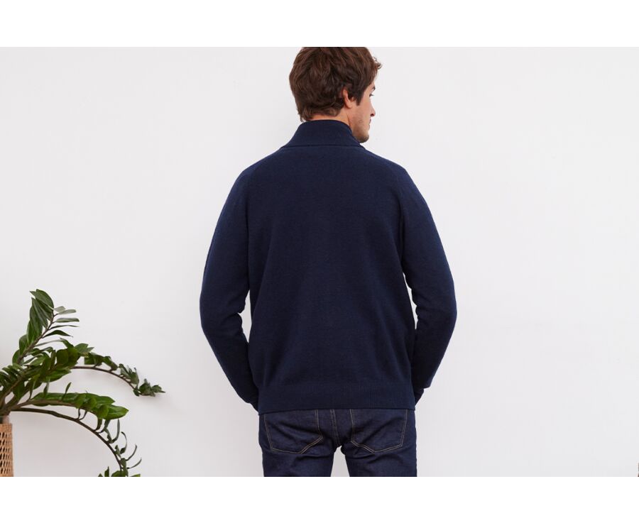 Navy Blue lambswool full zip sweater - KANE