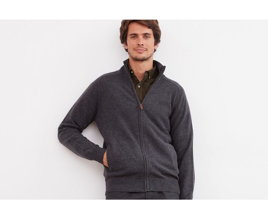 Grey Anthracite lambswool full zip sweater - KANE