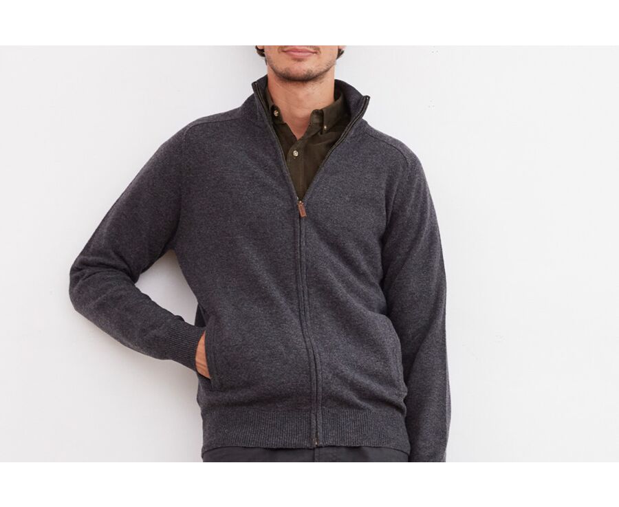 Grey Anthracite lambswool full zip sweater - KANE