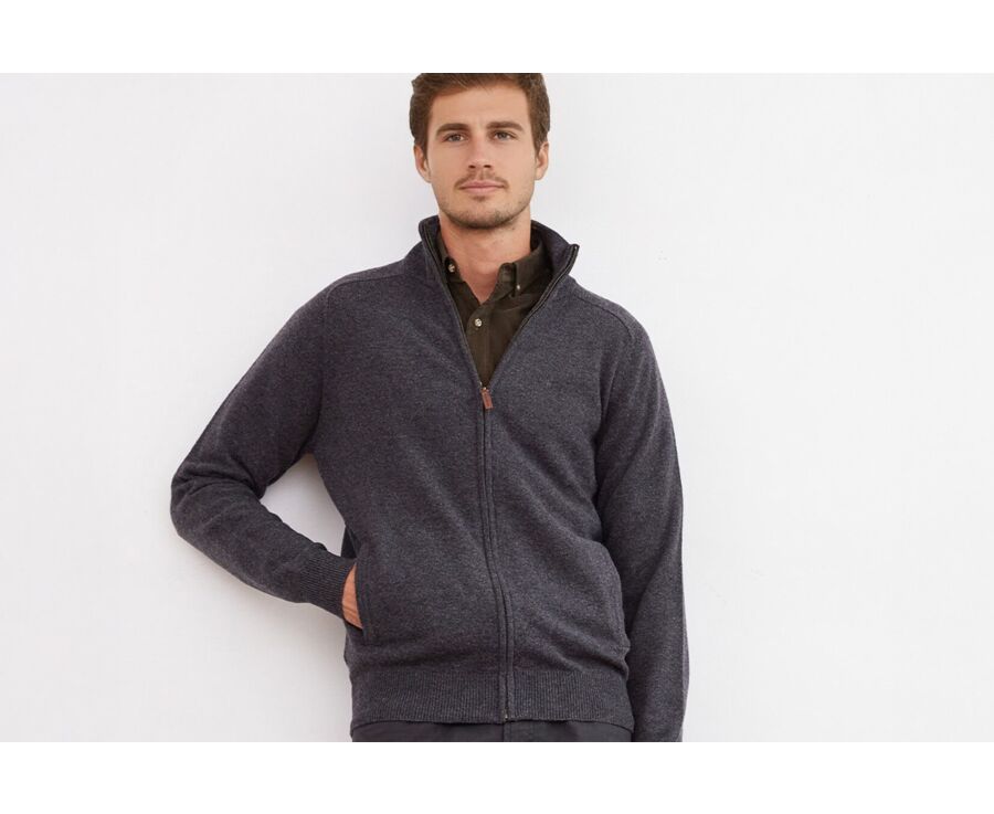 Grey Anthracite lambswool full zip sweater - KANE