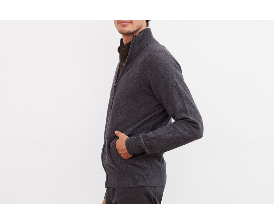 Grey Anthracite lambswool full zip sweater - KANE