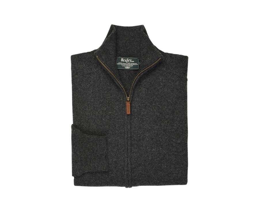 Grey Anthracite lambswool full zip sweater - KANE