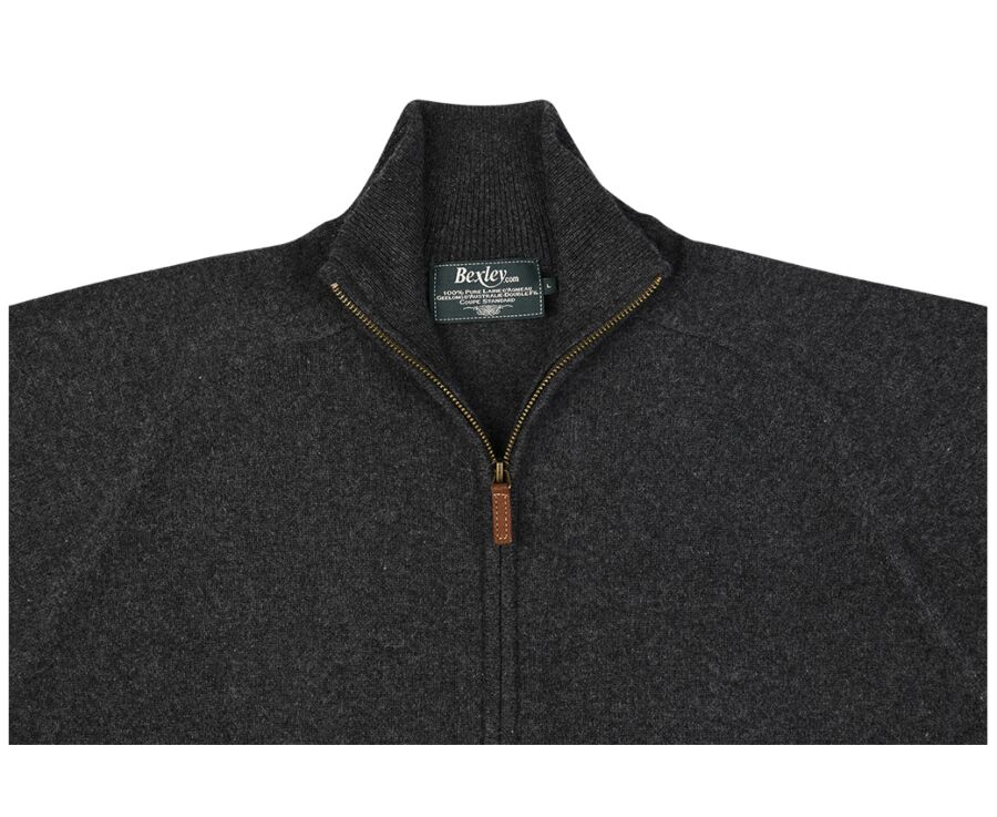 Grey Anthracite lambswool full zip sweater - KANE