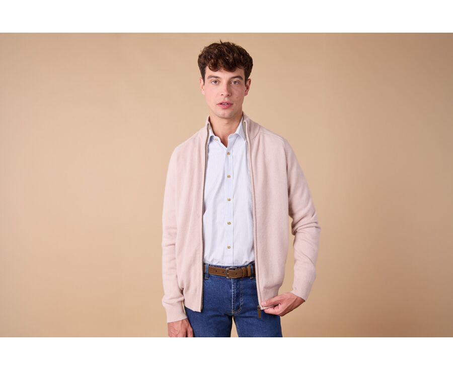 Light Beige Lambswool full zip Sweater - KANE