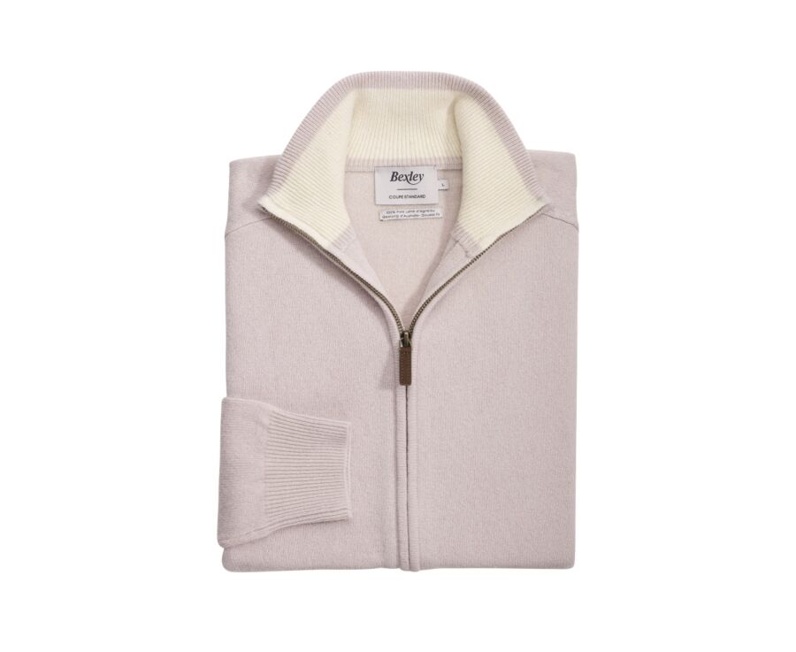 Light Beige Lambswool full zip Sweater - KANE