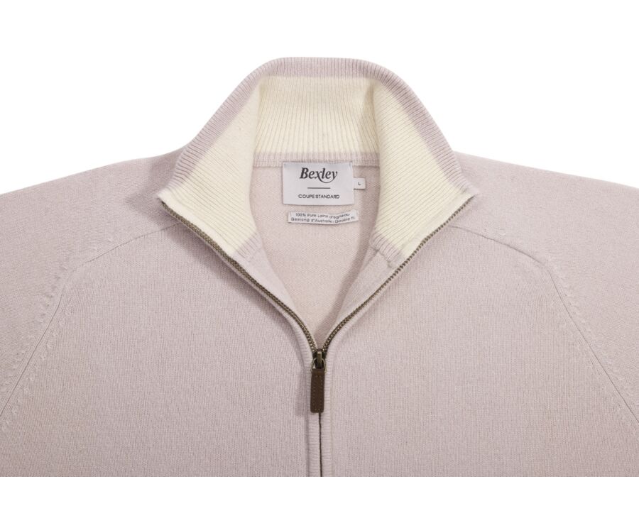 Light Beige Lambswool full zip Sweater - KANE
