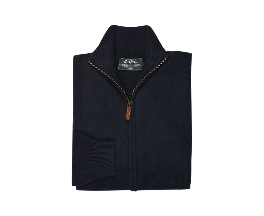 Navy Blue lambswool full zip sweater - KANE