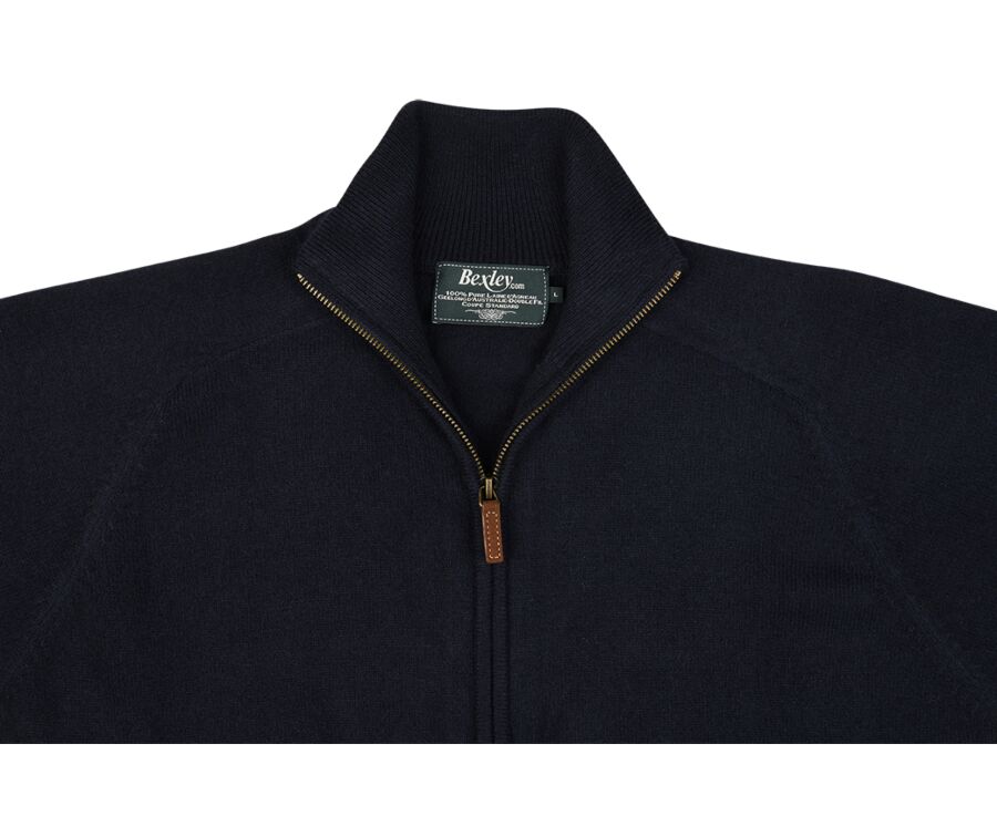 Navy Blue lambswool full zip sweater - KANE