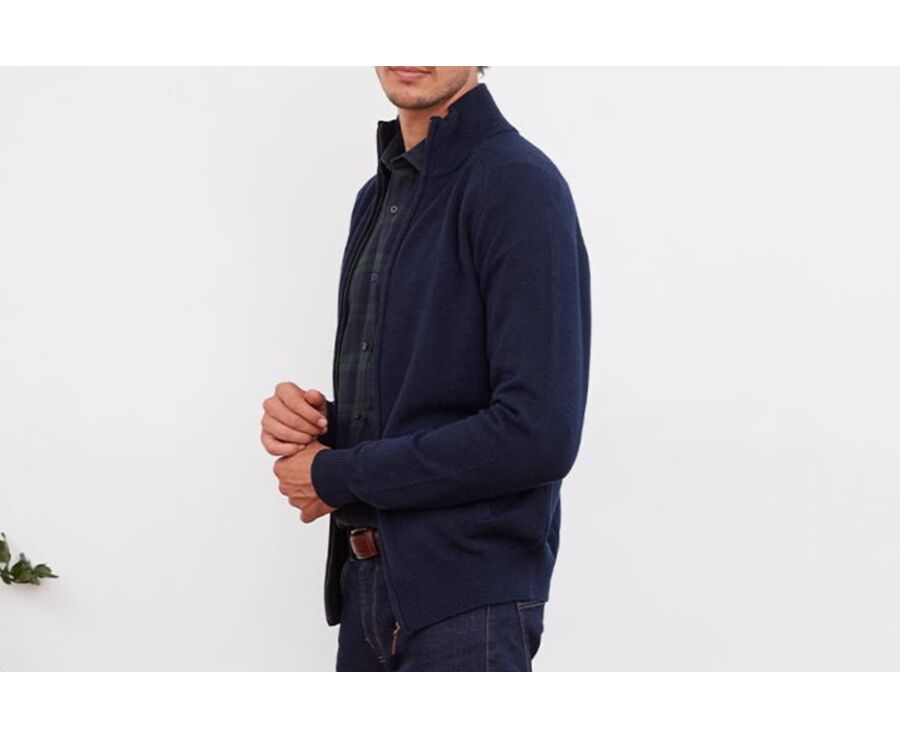 Navy Blue lambswool full zip sweater - KANE