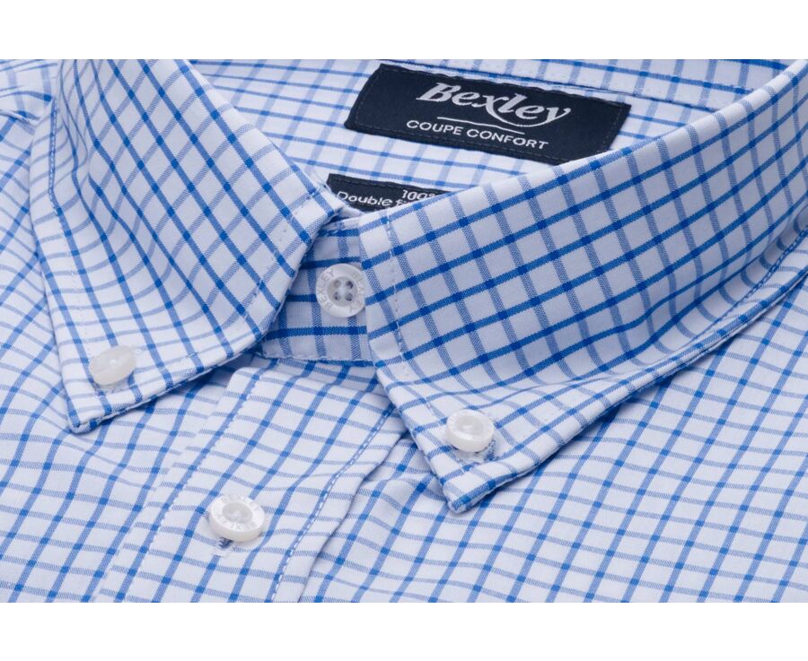 White shirt with blue checks - American collar - GRAYSON