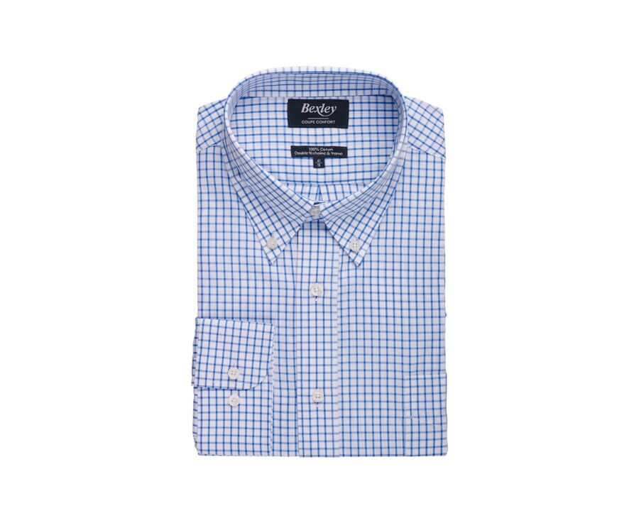 White shirt with blue checks - American collar - GRAYSON