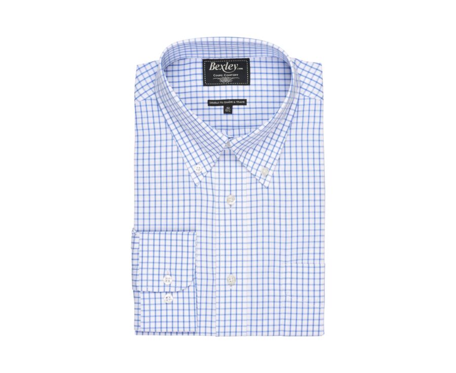 White shirt with blue checks - American collar - GRAYSON