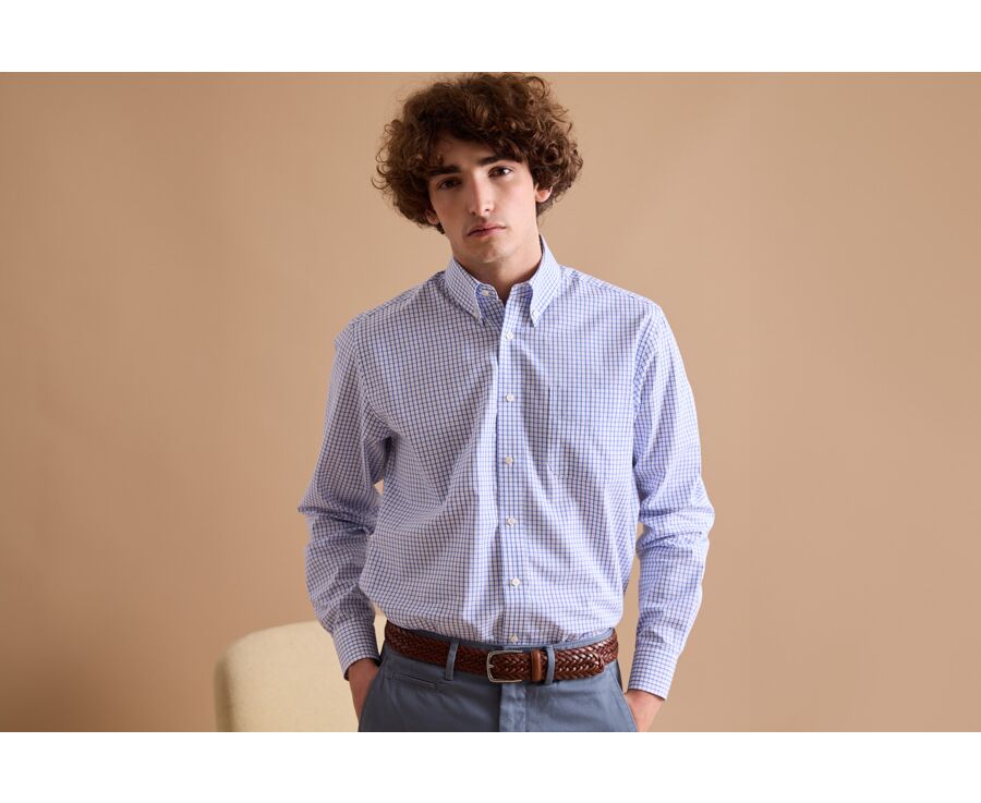 White shirt with blue checks - American collar - GRAYSON