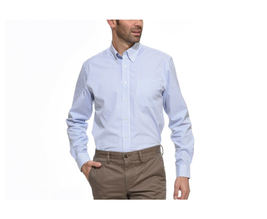 White shirt with blue checks - American collar - GRAYSON