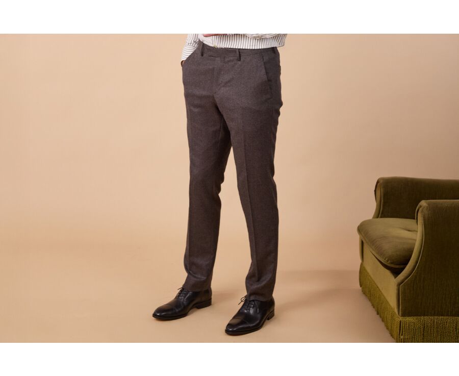 Men's Chocolate Melange Suit Trousers - LAZARE