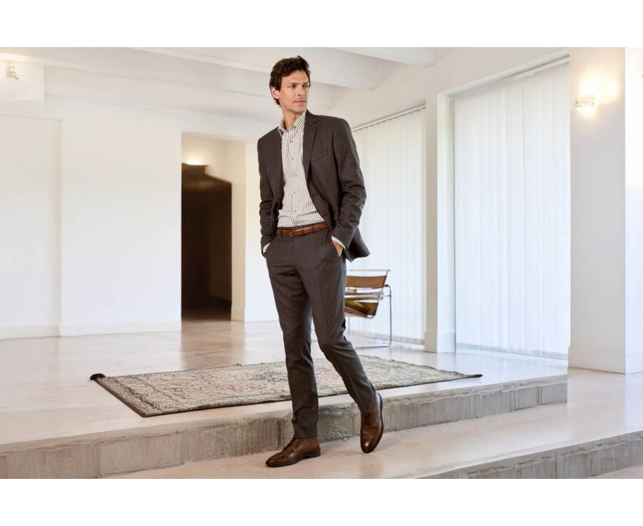 Men's Chocolate Melange Suit Trousers - LAZARE