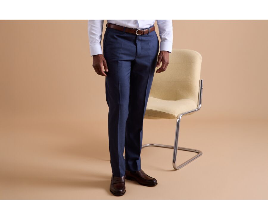 Men's Blue Melange Suit Trousers - LAZARE