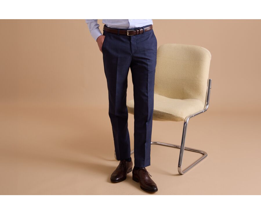 Men's Dark Blue Melange Suit Trousers - LAZARE