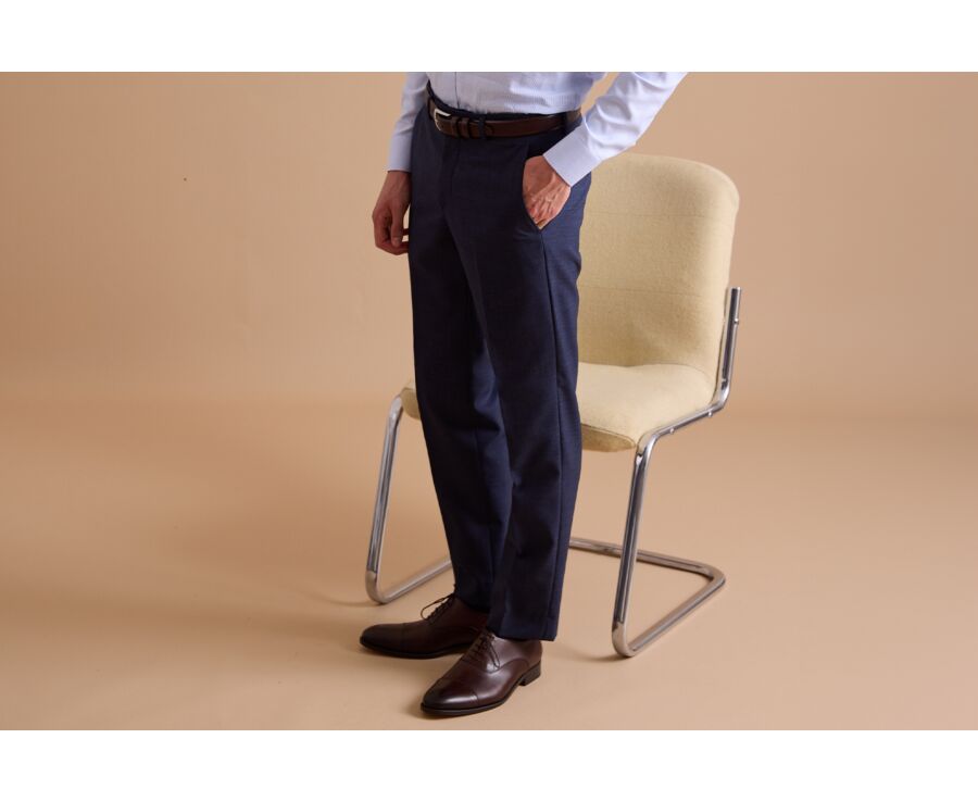 Men's Dark Blue Melange Suit Trousers - LAZARE