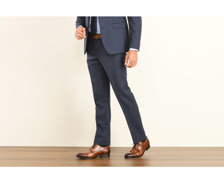 Men's Dark Blue Melange Suit Trousers - LAZARE
