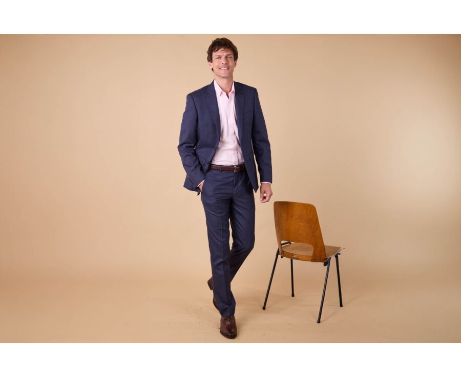 Men's Dark Blue Melange Suit Trousers - LAZARE