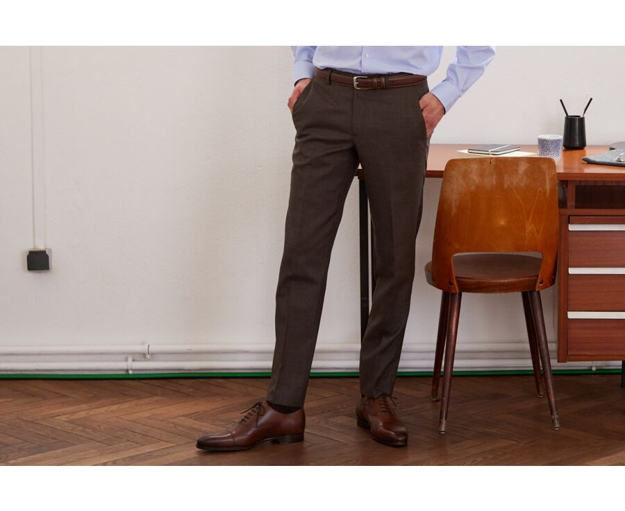 Men's Brown Melange Suit Trousers - LAZARE
