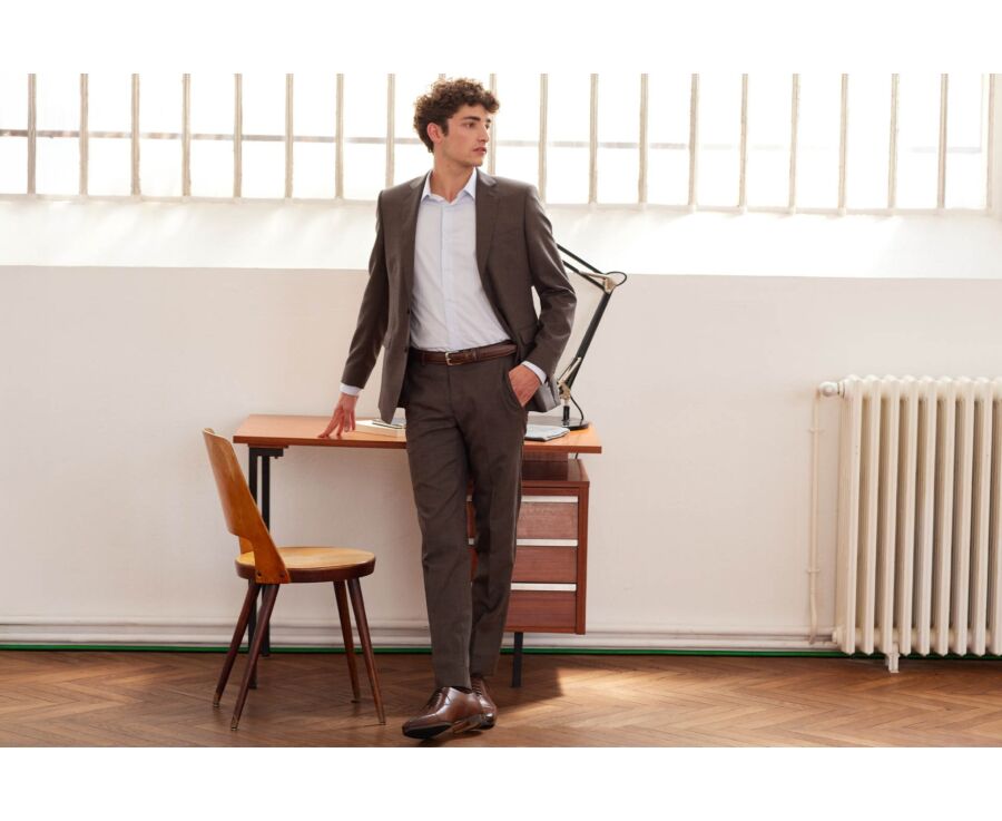 Men's Brown Melange Suit Trousers - LAZARE