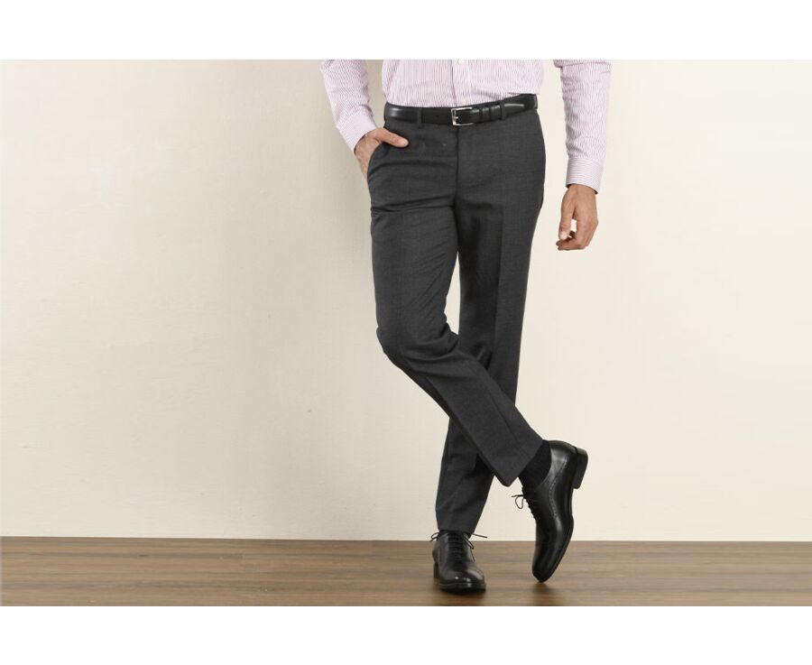 Men's Dark Grey Melange Suit Trousers - LAZARE