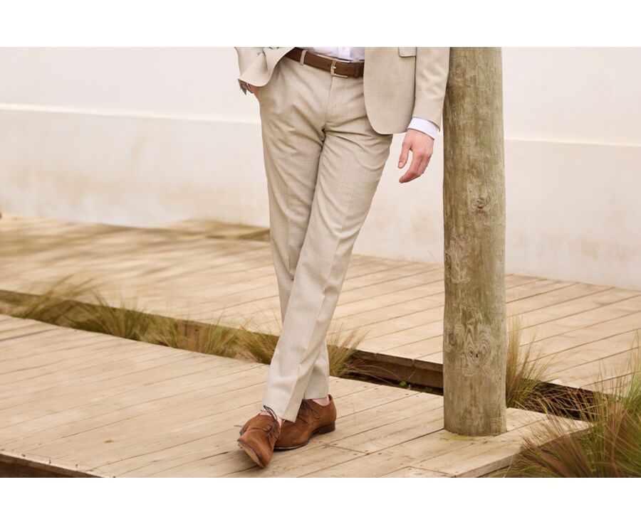 Men's Beige Melange Suit Trousers - LAZARE