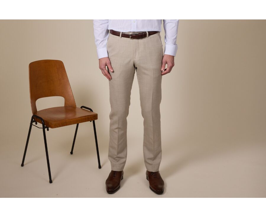 Men's Beige Melange Suit Trousers - LAZARE