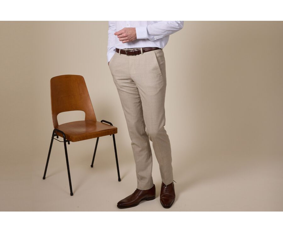 Men's Beige Melange Suit Trousers - LAZARE