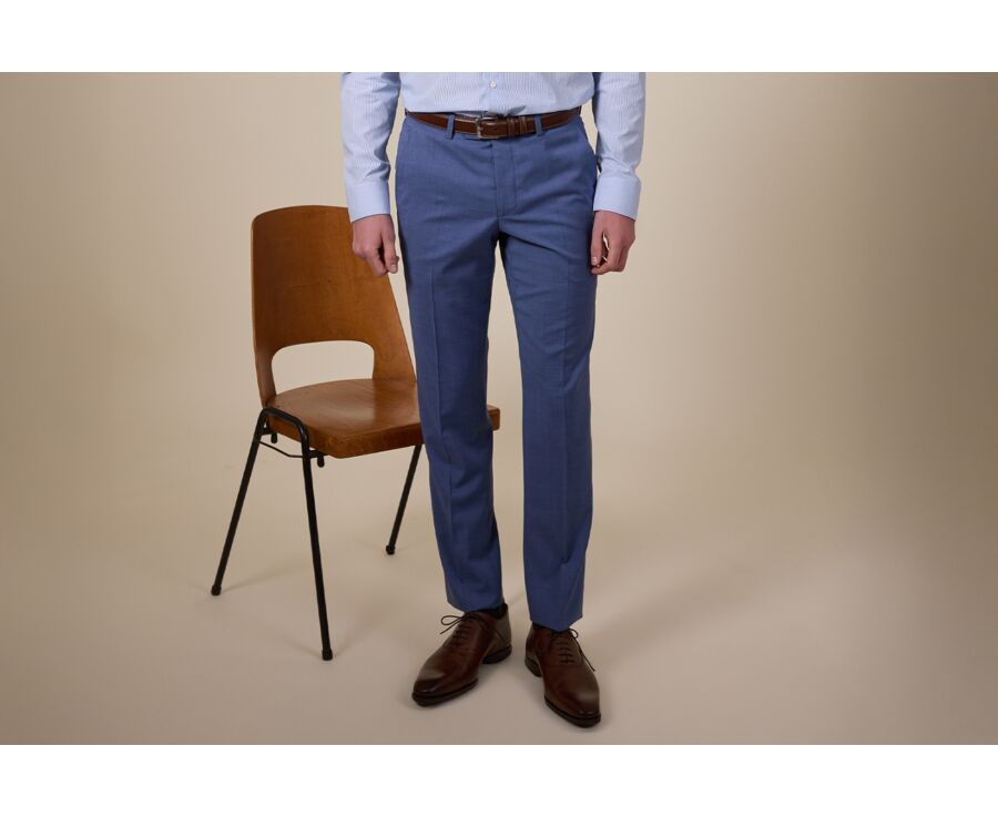 Middle Blue Melange Suit Trousers - LAZARE
