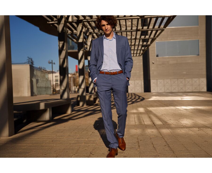 Middle Blue Melange Suit Trousers - LAZARE