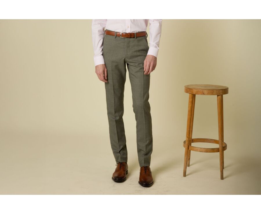 Men's Light Khaki Melange Suit Trousers - LAZARE