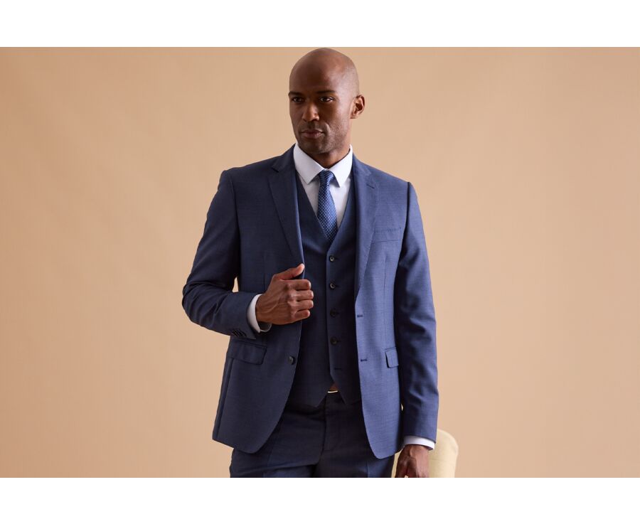 Men's Blue Melange Suit Jacket - LAZARE