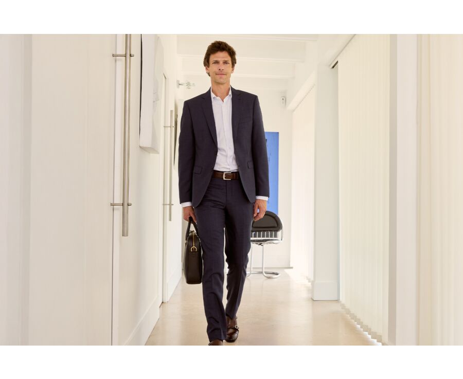 Men's Dark Blue Melange Suit Jacket - LAZARE