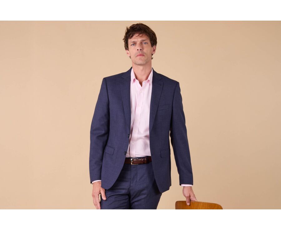Men's Dark Blue Melange Suit Jacket - LAZARE