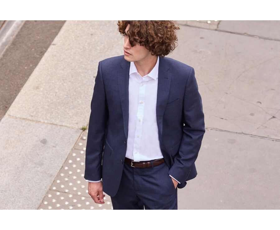 Men's Dark Blue Melange Suit Jacket - LAZARE