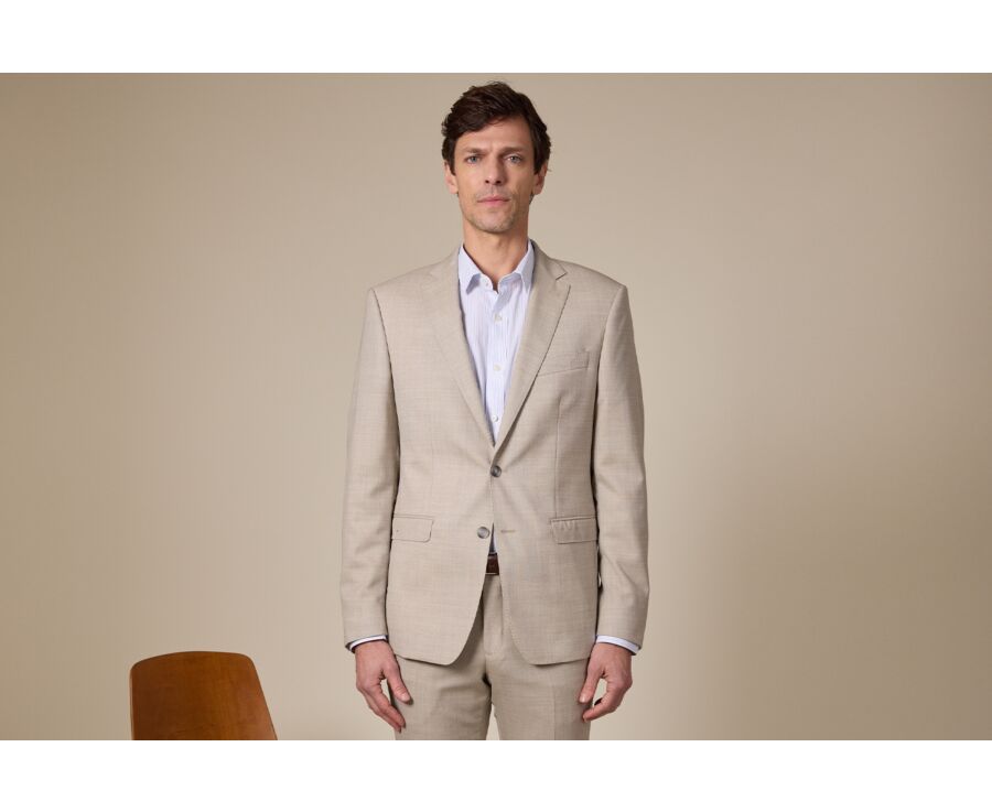Men's Beige Melange Suit Jacket - LAZARE