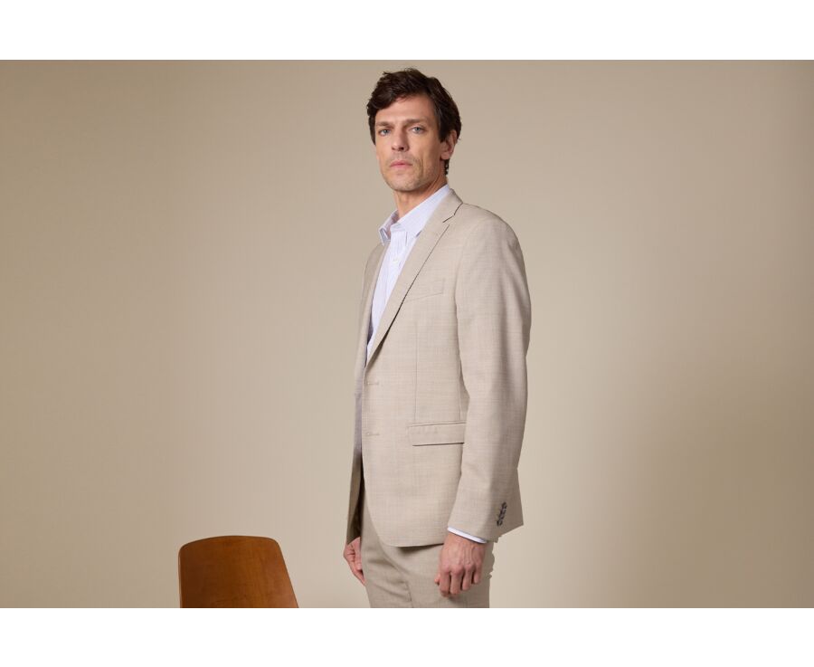 Men's Beige Melange Suit Jacket - LAZARE