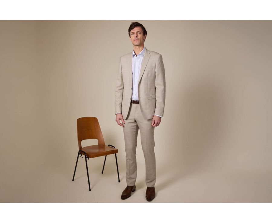 Men's Beige Melange Suit Jacket - LAZARE