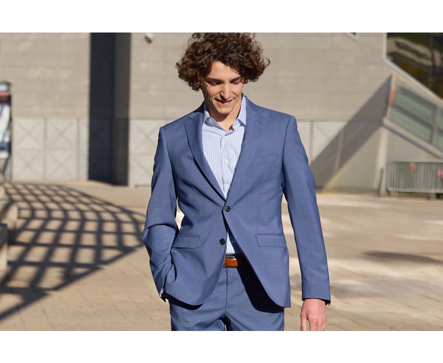 Middle Blue Melange Suit Jacket - LAZARE