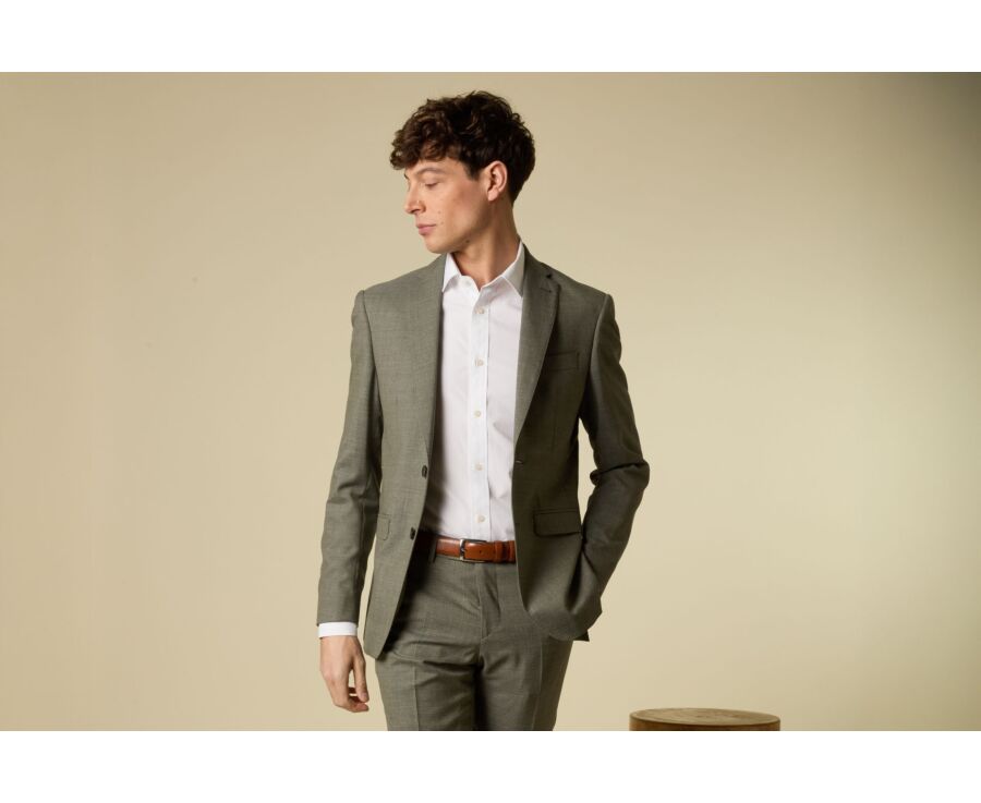 Light Khaki Melange Men's Suit Jacket - LAZARE